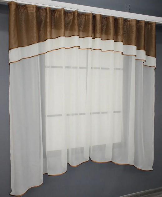 Занавеска кухонная с аркой 280х170 см Молочный/Коричневый (036к) - фото 3