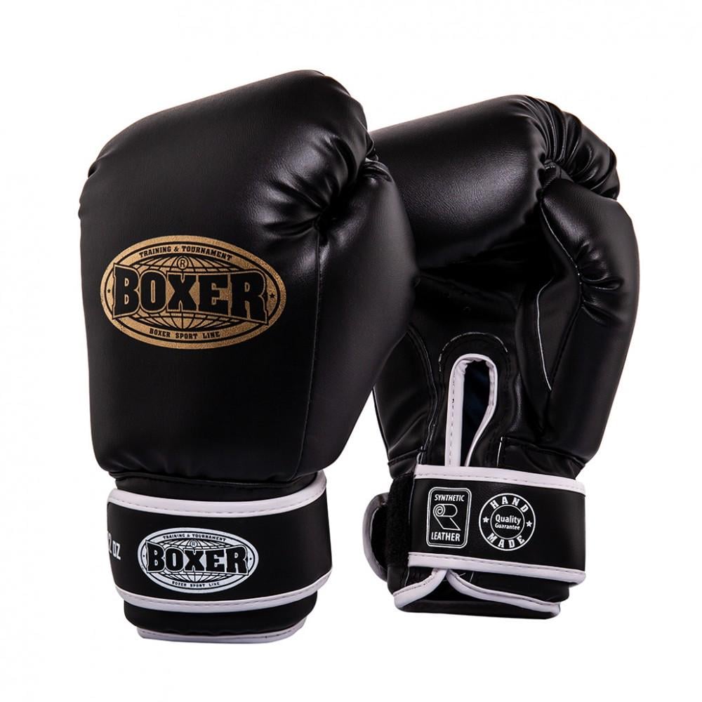 Рукавички боксерські Boxer Еліт кожвініл 0,6 мм 10 oz Чорний (2024-02BLK) - фото 1