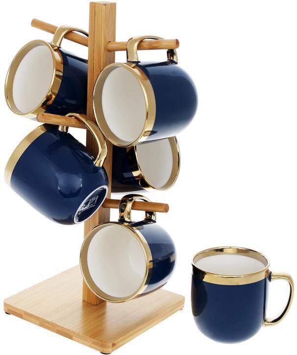 Чайный набор Золотая Линия 6 шт. 320 мл на бамбуковой стойке Темно-синий (BD-905-227)