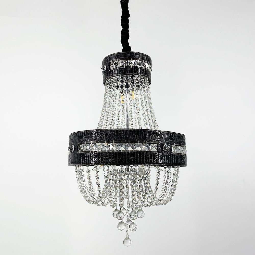 Люстра подвесная хрустальная люстра с черной экокожией Ø 45 см (S003/6 BK)