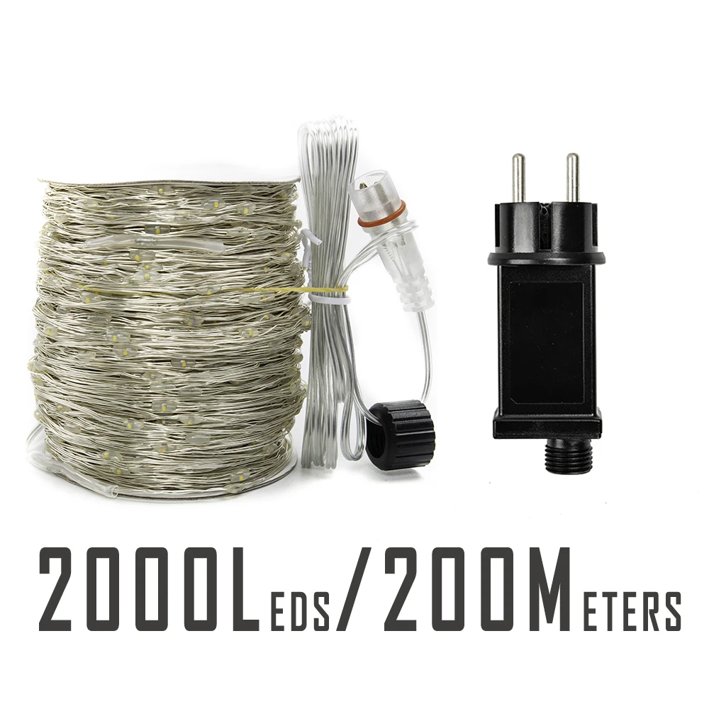 Гирлянда светодиодная нить Роса 200 м 2000 Led от сети на прозрачной проволоке с пультом ДУ Теплый белый - фото 3 Гирлянда светодиодная нить Роса 200 м 2000 Led от сети на прозрачной проволоке с пультом ДУ Теплый белый - фото 3