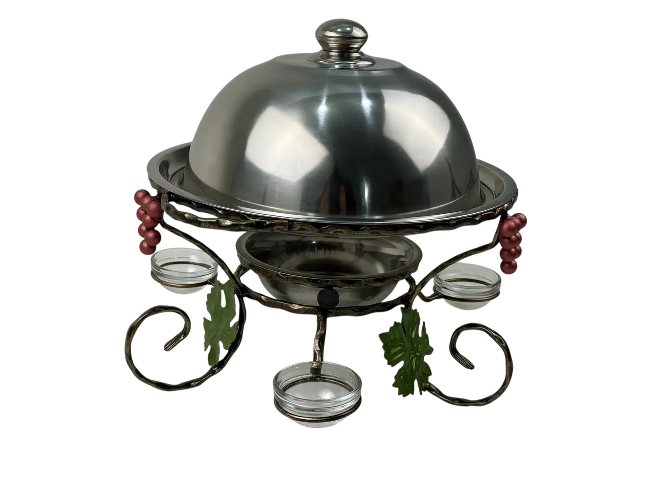Садж для подогрева шашлыка GrillMaster SJ-6587 Виноград с соусницами/крышкой из нержавеющей стали 36 см серебряный (10-164-SJ-6587)