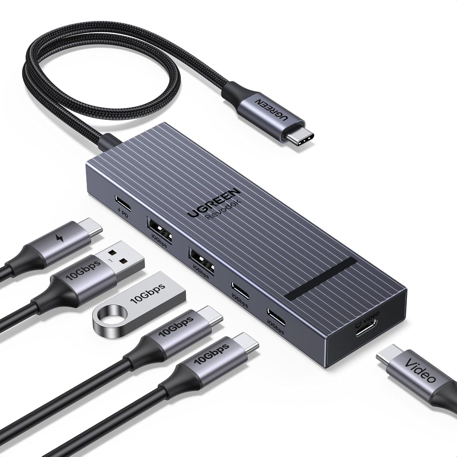 Док-станция USB-C UGREEN Revodok Pro CM818 6в1 4 порта/2 USB-A/2 USB-C до 100 Вт Темно-серый (75775)