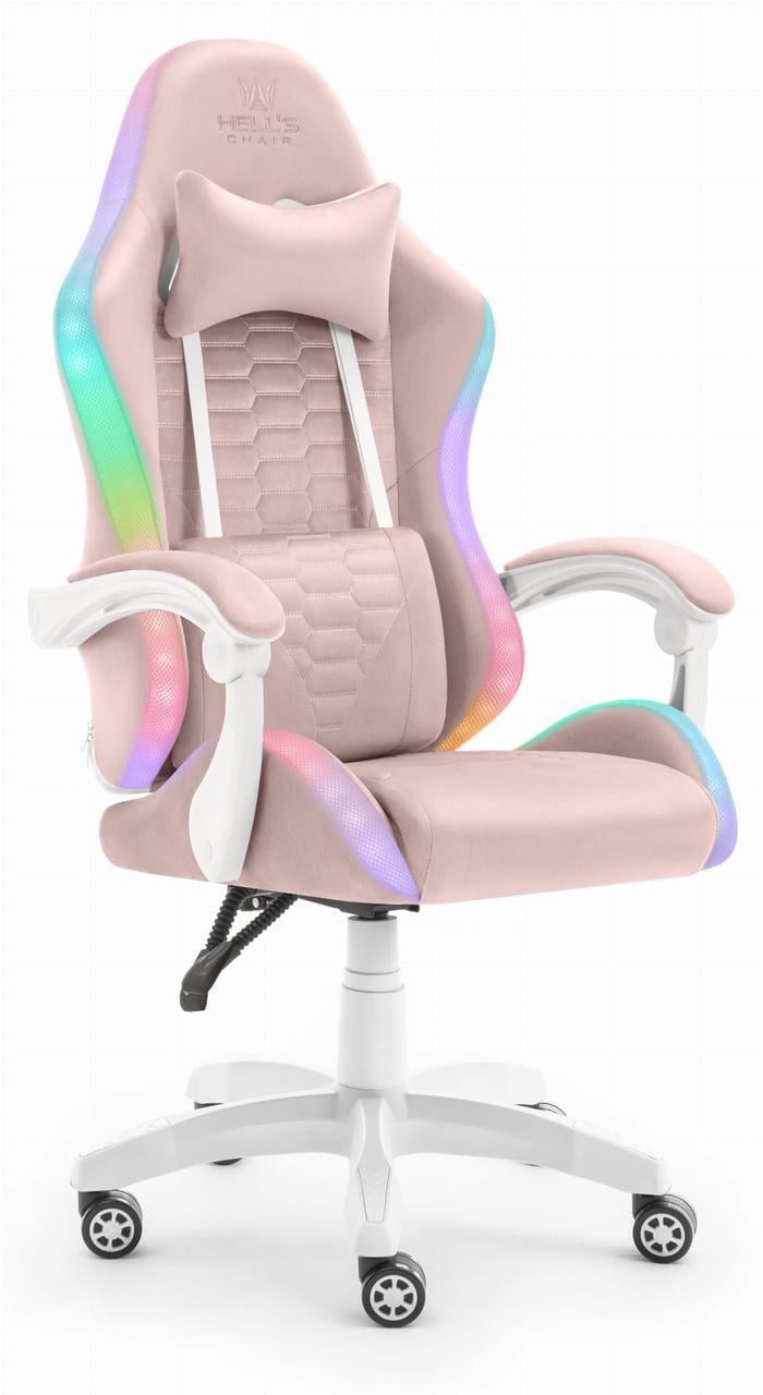 Крісло ігрове Hell's HC-1000 LED тканина Pink - фото 1