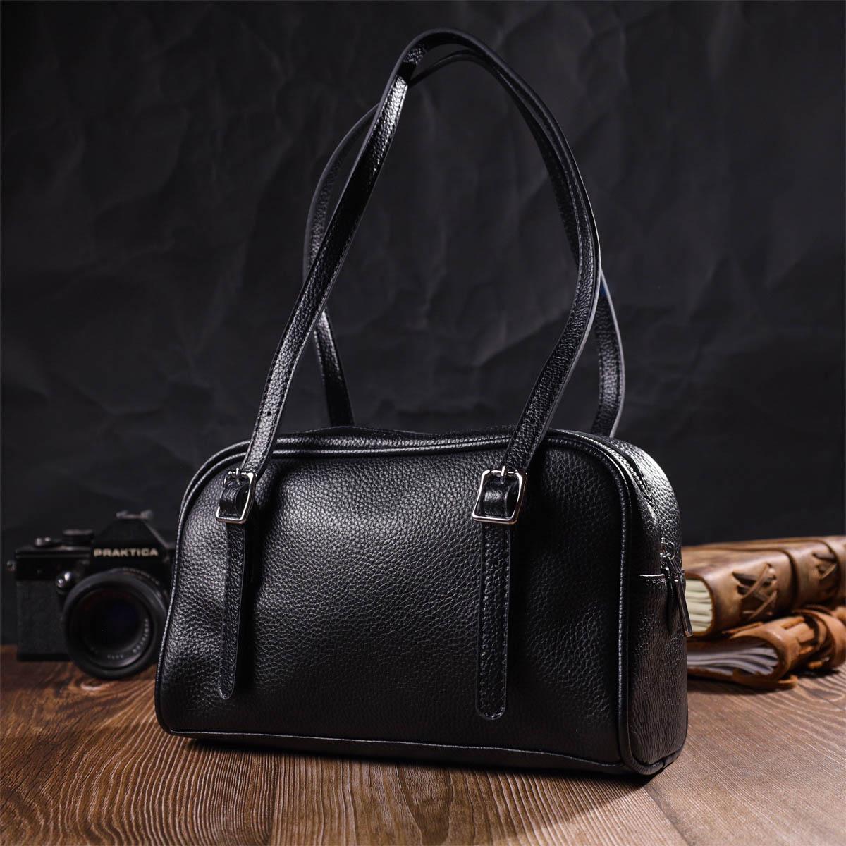 Сумка-клатч Vintage Bag 22078 со съемными ручками из натуральной кожи Черный - фото 7