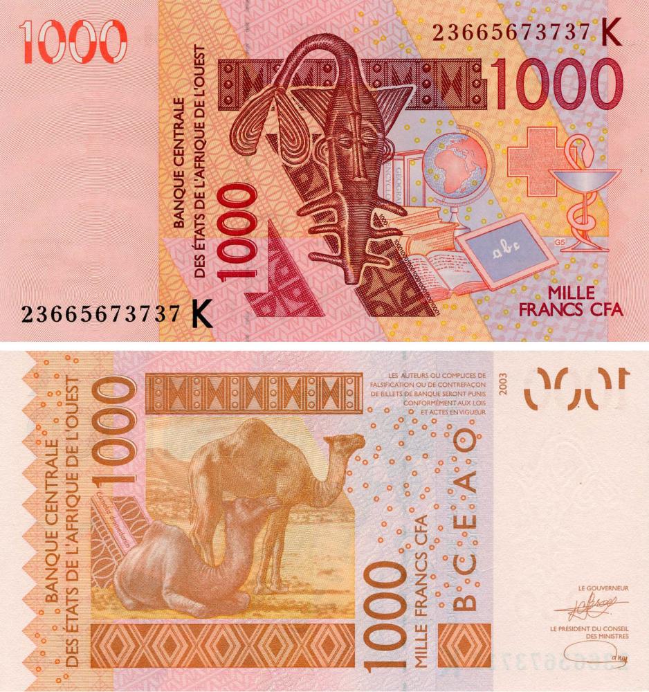 Коллекционная банкнота Западная Африка 1000 франков 2003 год 2023 год UNC K Сенегал Верблюды (Pnew)