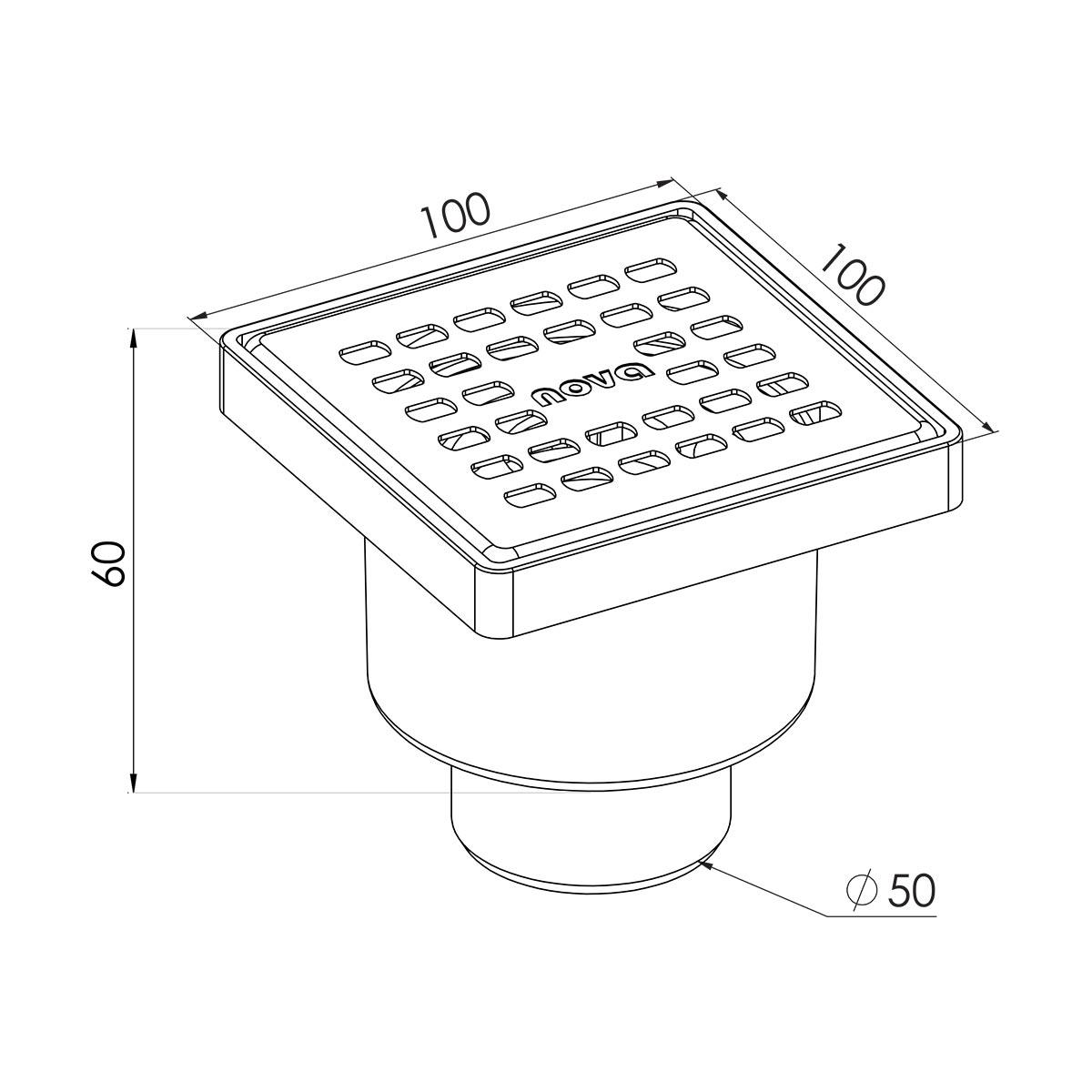 Трап сантехнічний Nova з решіткою із нержавіючої сталі вертикальний вихід 50 мм 10x10 см (5056N) - фото 2