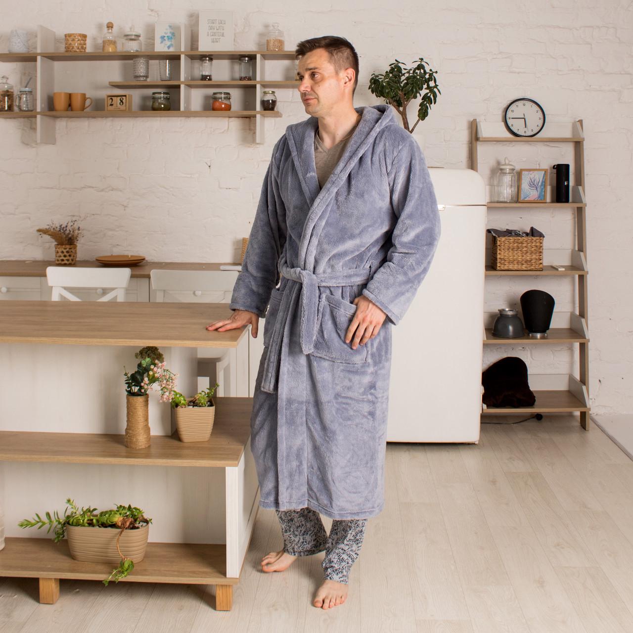 Халат махровый мужской на запах 2XL Серый (54) - фото 2