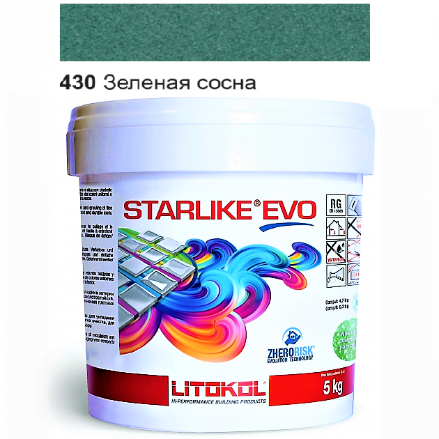 Затирка для плитки Litokol Starlike EVO 430 двокомпонентна епоксидна 5 кг Зелена сосна - фото 2