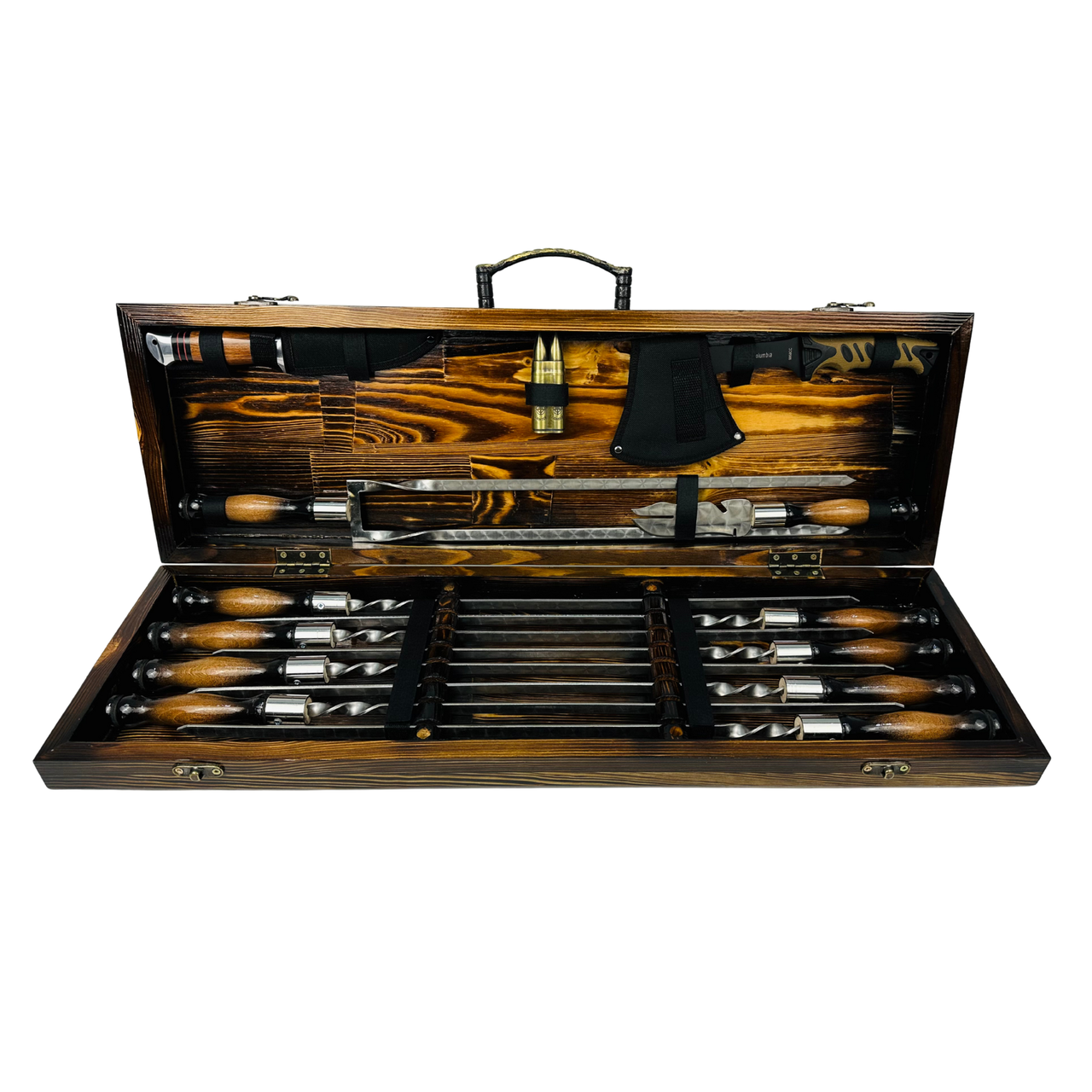 Набор шампуров ручной работы в деревянном кейсе с аксессуарами Люкс MAX в кейсе