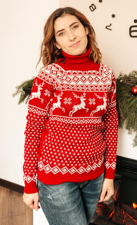 Светр-гольф новорічний жіночий Вишиваночка р. 42 Червоний (2081) - фото 3 Светр-гольф новорічний жіночий Вишиваночка р. 42 Червоний (2081) - фото 3