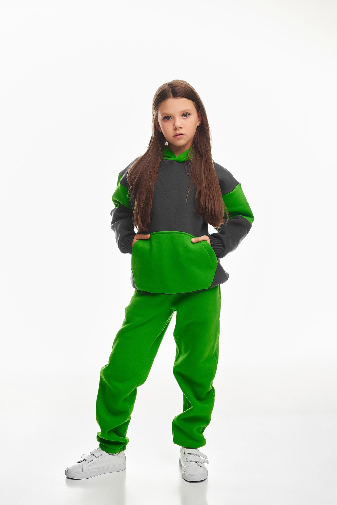 Спортивний костюм дитячий Kindamor Snug Princess флісовий 122 см Зелений із сірим (753724787)