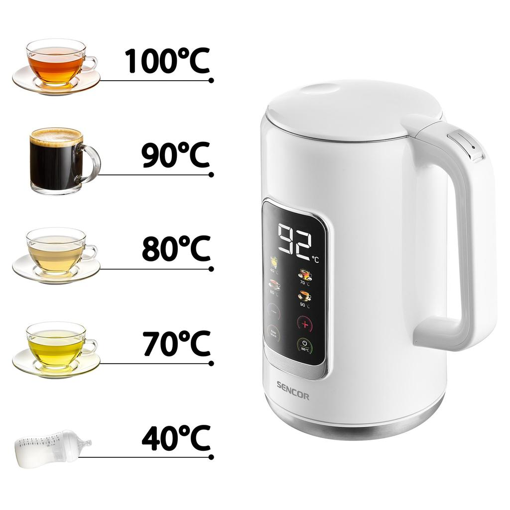 Електрочайник з регулюванням температури Sencor з LED-дисплеєм та сенсорним керуванням 1,7 л Білий (SWK0950WH) - фото 8 Електрочайник з регулюванням температури Sencor з LED-дисплеєм та сенсорним керуванням 1,7 л Білий (SWK0950WH) - фото 8