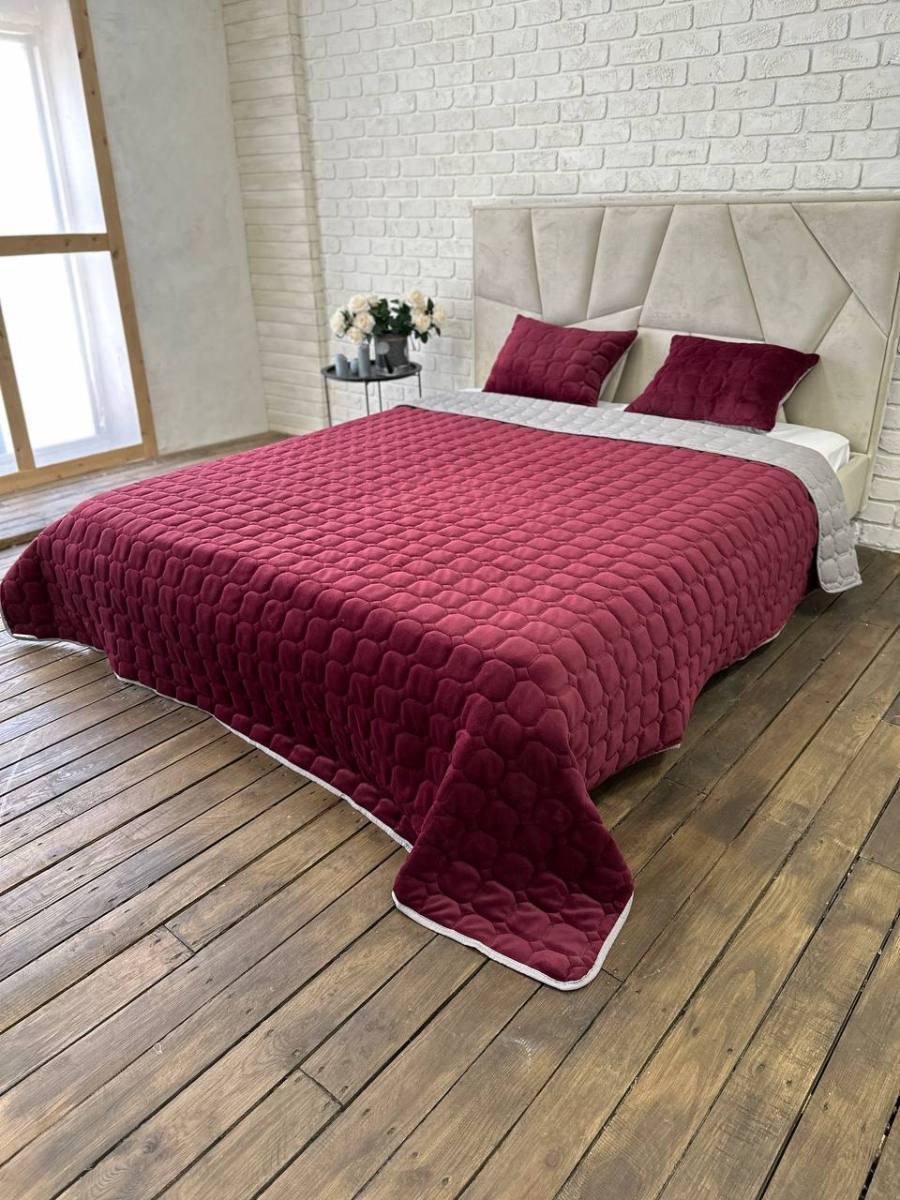 Покривало двостороннє з мікрофібри 210х230 см із подушками 2 шт. 40х60 см Бордовий (Д-cap-podush-005) - фото 3