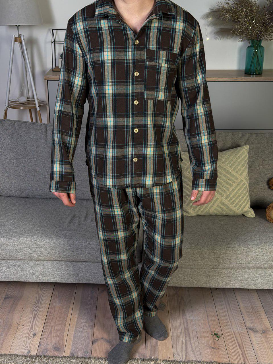Пижама мужская в клетку Brew рубашка и брюки M Коричнево-синий (A0139/3/2)
