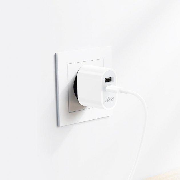 Устройство сетевое зарядное XO L97 PD разъем Type-C и Usb/2,4A с кабелем Type-C/Type-C Белый - фото 5