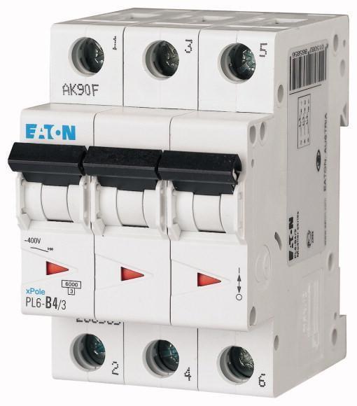 Автоматический выключатель Eaton Xpole PL6-C4/3 4А трехполюсный/кривая C/Iкз 6 кA (286597)