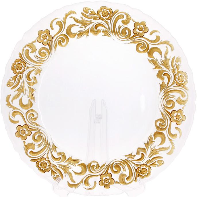 Сервировочная блюдо с подставной тарелкой с золотым узорным кантом 33 см Прозрачный