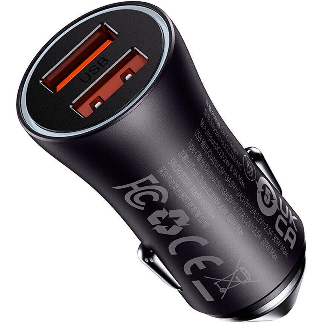Автомобільний зарядний пристрій Baseus Golden Contactor Max Dual Fast Charger Car Charger U+U 60W Dark Gray (CGJM000013) Автомобільний зарядний пристрій Baseus Golden Contactor Max Dual Fast Charger Car Charger U+U 60W Dark Gray (CGJM000013)