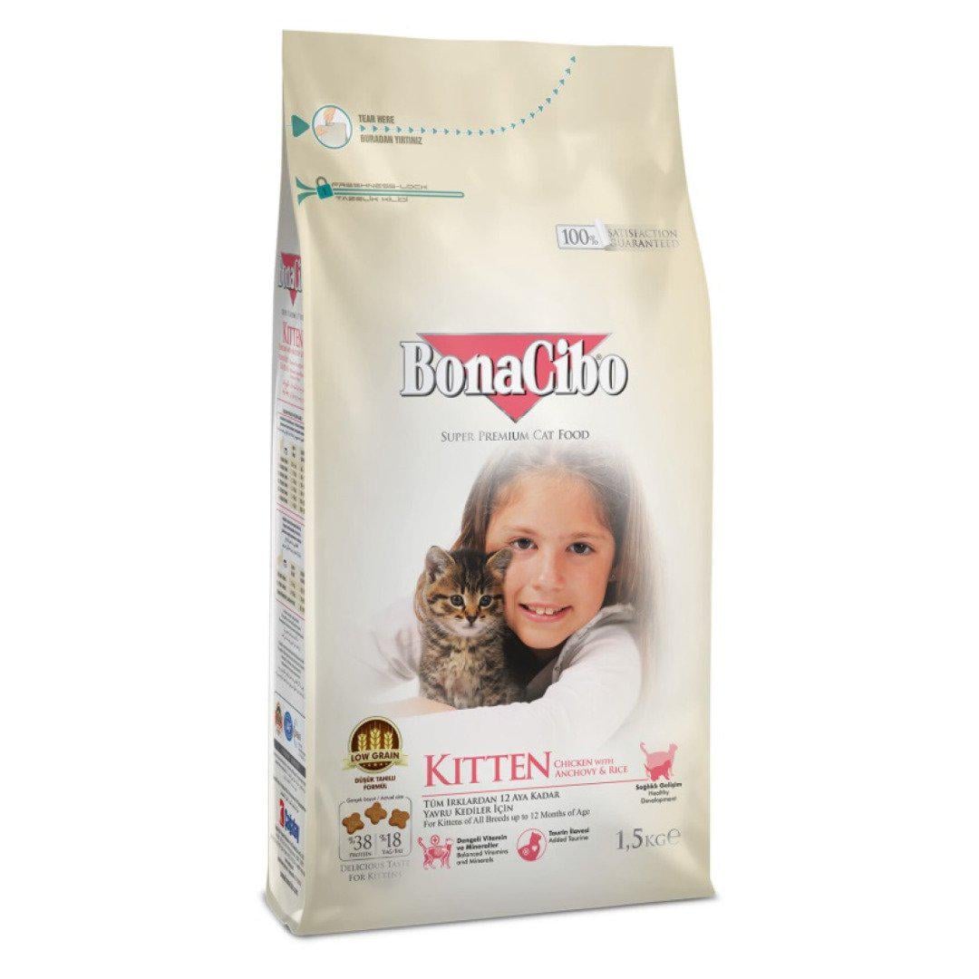 Корм сухий BonaCibo Kitten Chicken&Rice with Anchovy 1,5 кг (8694686406083)