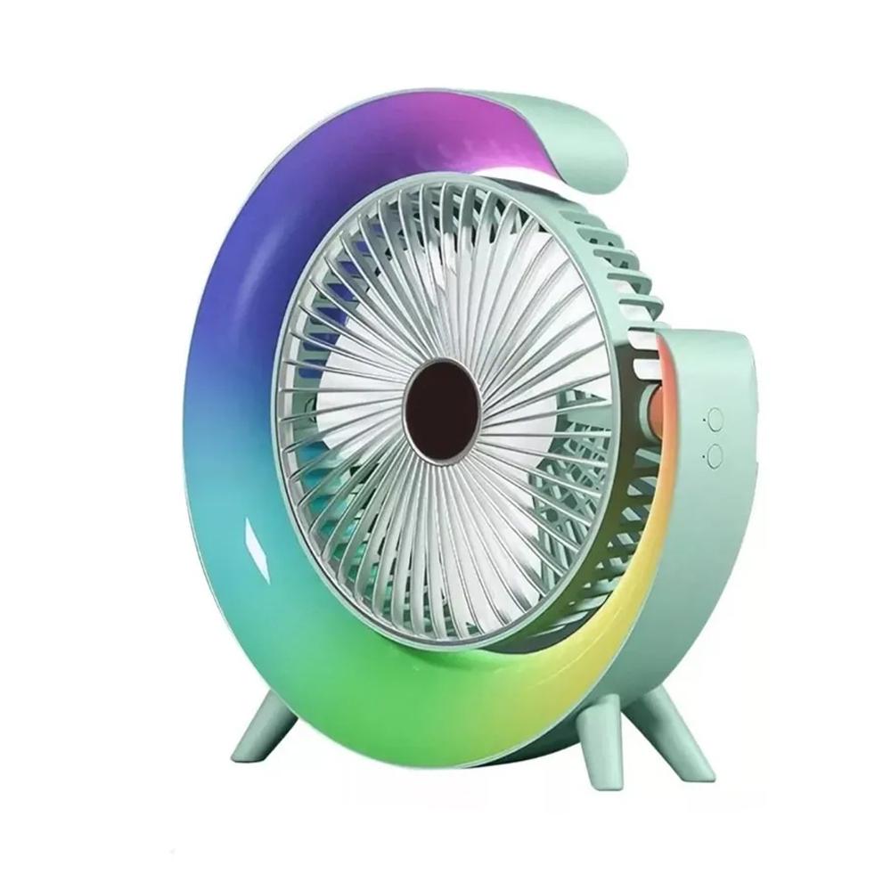Вентилятор портативный настольный с RGB подсветкой Portable Fan PF-13 USB аккумуляторный 3 скорости 1800 мАч 180° Зеленый (SS-112)