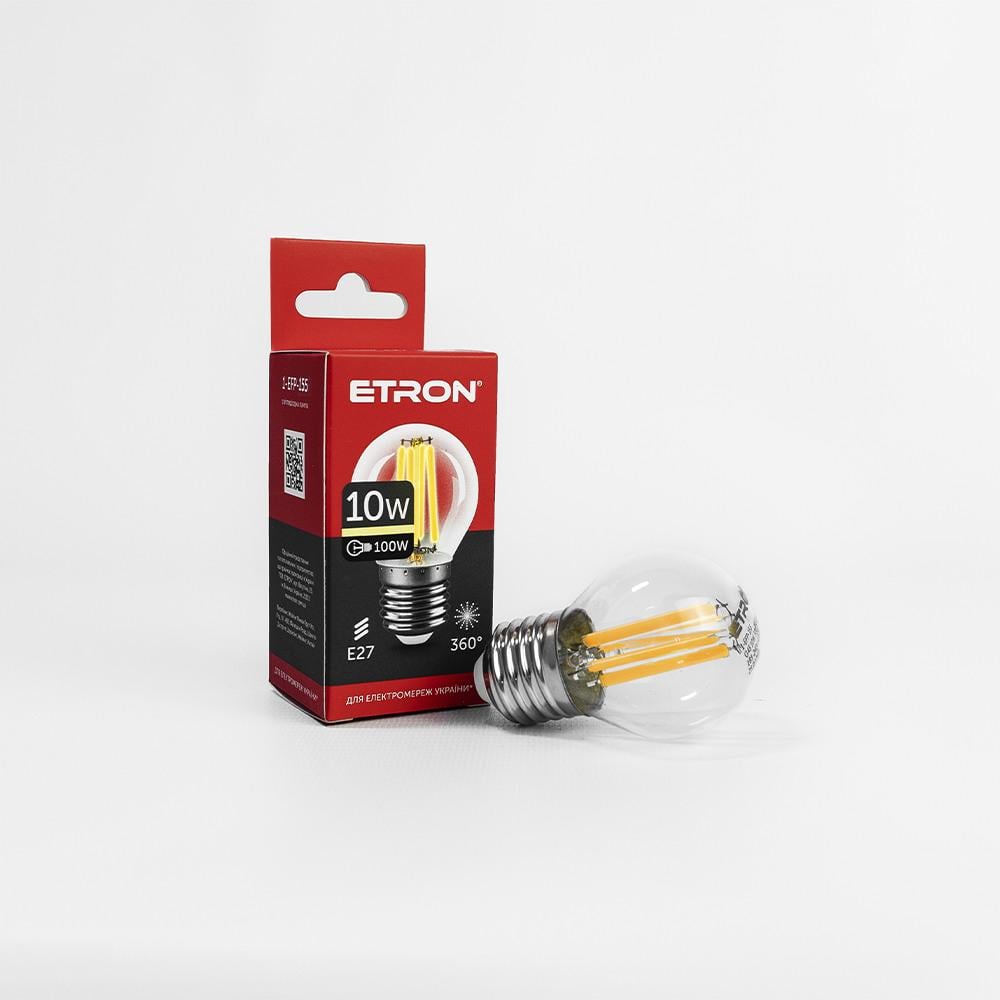 Лампа LED ETRON Filament G45 E27 10W 3000K прозрачное стекло (1-EFP-155)