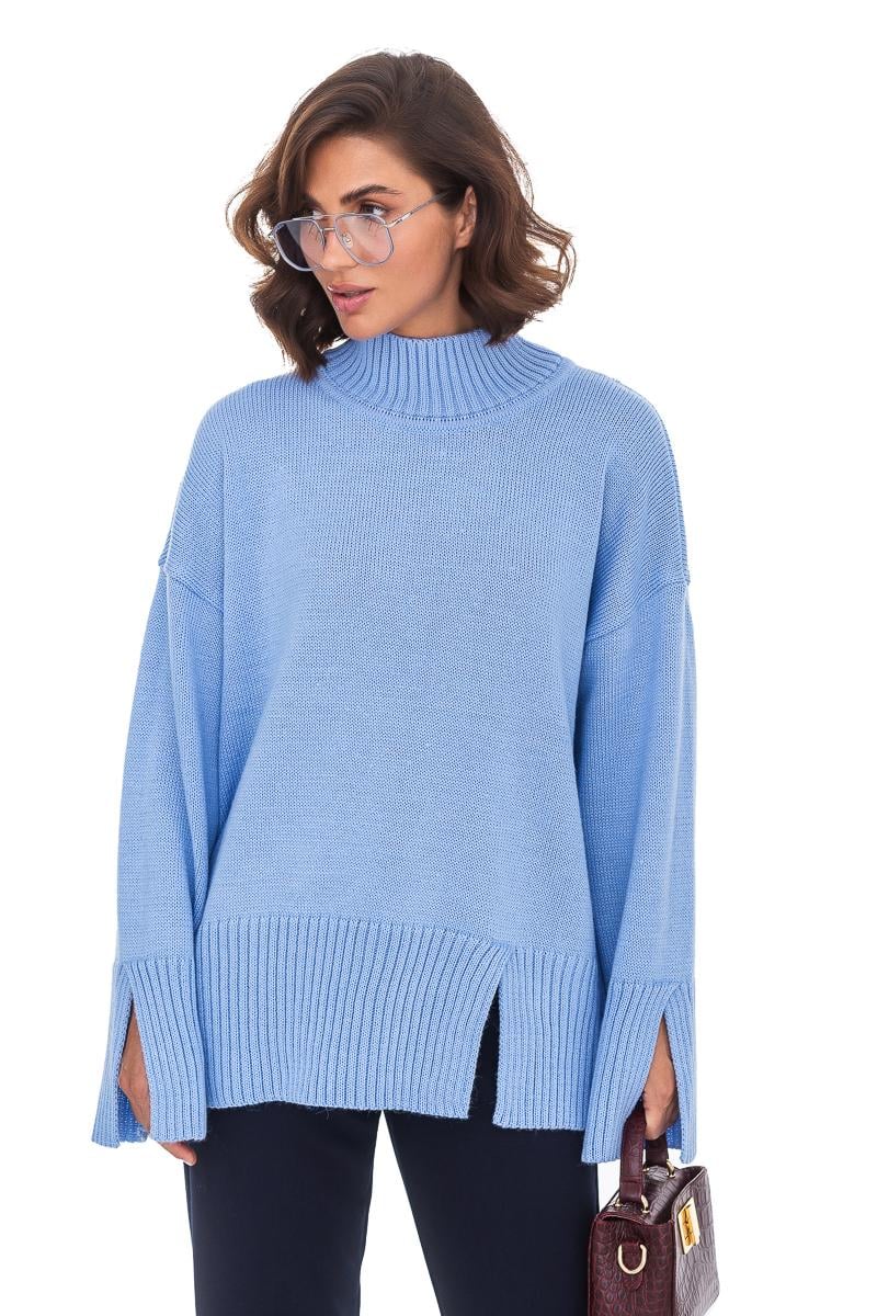 Свитер вязаный SVTR с разрезами р. 44-52 Голубой (555) - фото 3