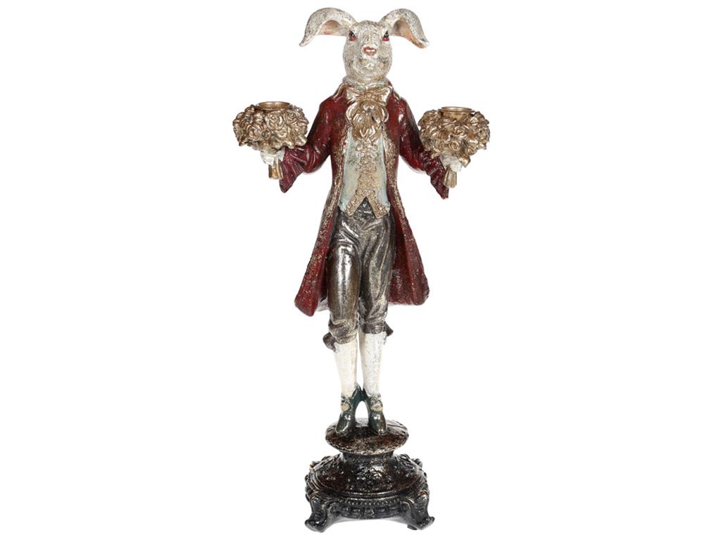 Статуэтка декоративная подсвечник Белый кролик 40,5 см Красный (BDI-419-171)