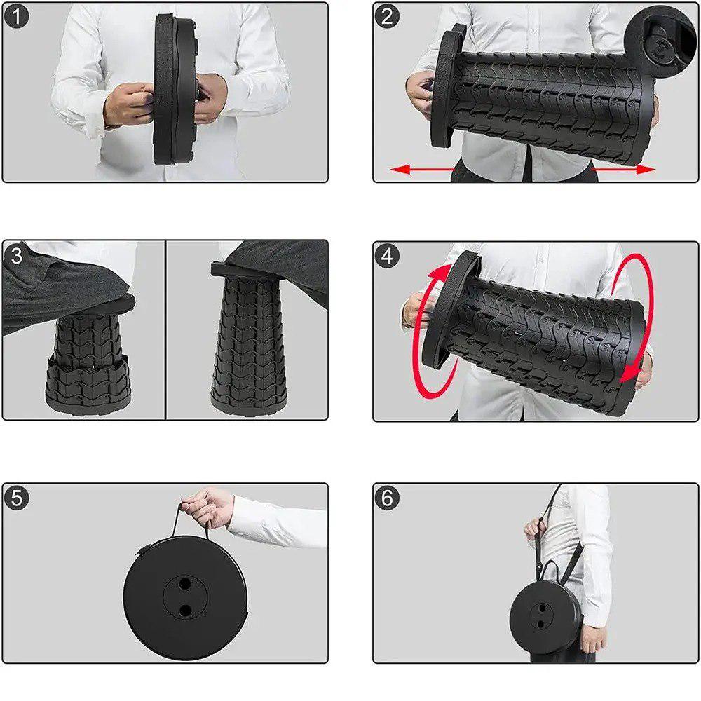 Раскладной телескопический стул туристический 45х25 см Черный - фото 4