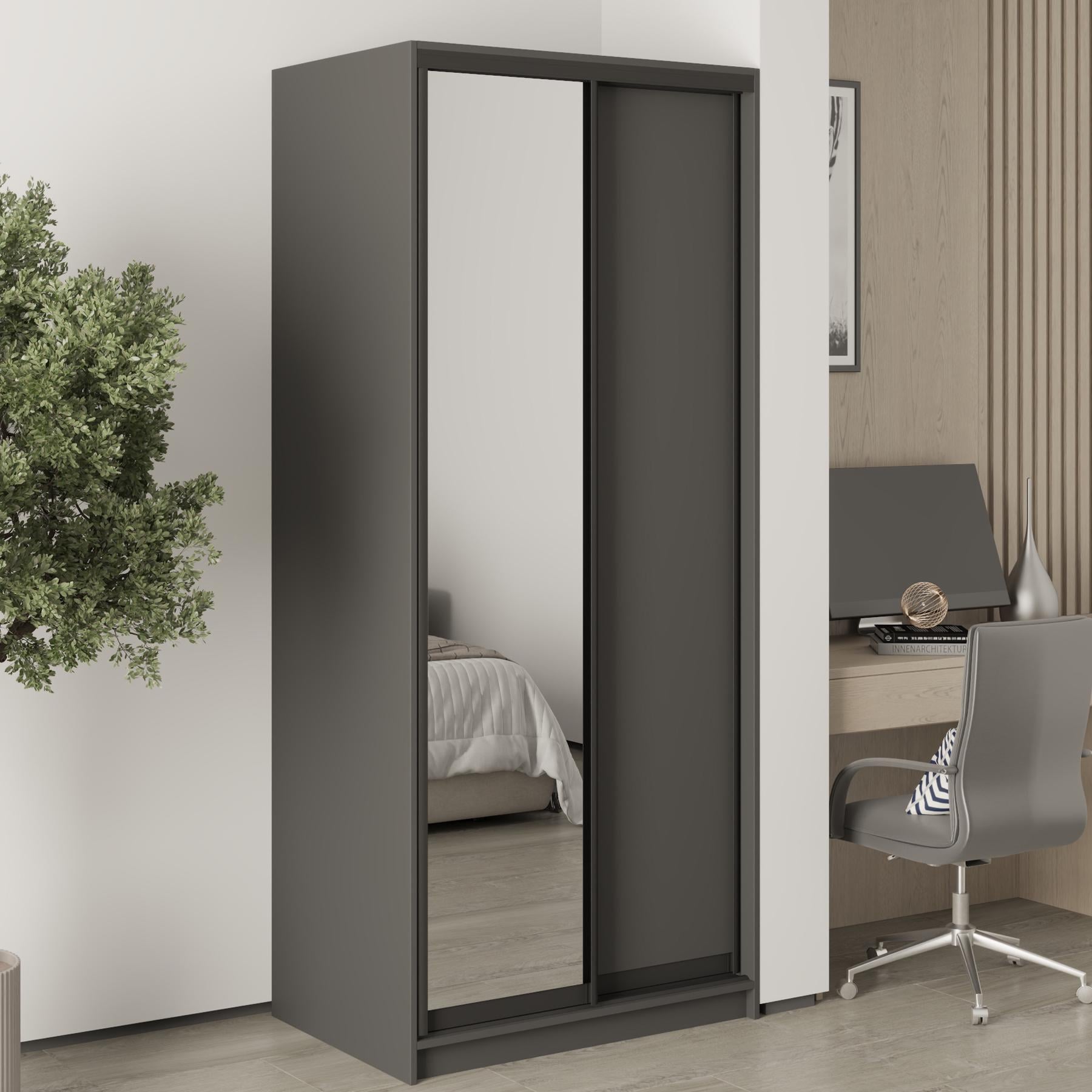 Шафа-купе дводверна MebelStar Уні BG ДСП/дзеркало 90x45x210 см Антрацит (MBS-11358)