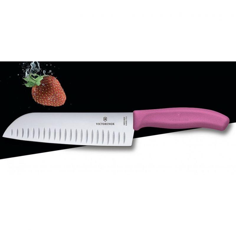 Нож кухонный Victorinox Vx68526.17L5B Swiss Classic Santoku 373 мм Розовый - фото 2