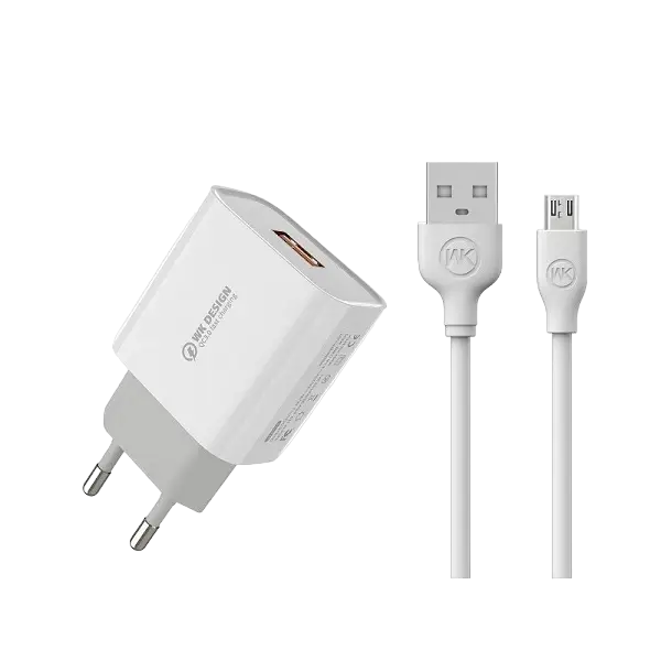 Зарядний пристрій мережевий WK WP-U57 QC3.0 плюс кабель microUSB 1 м Белый (6941027613658)