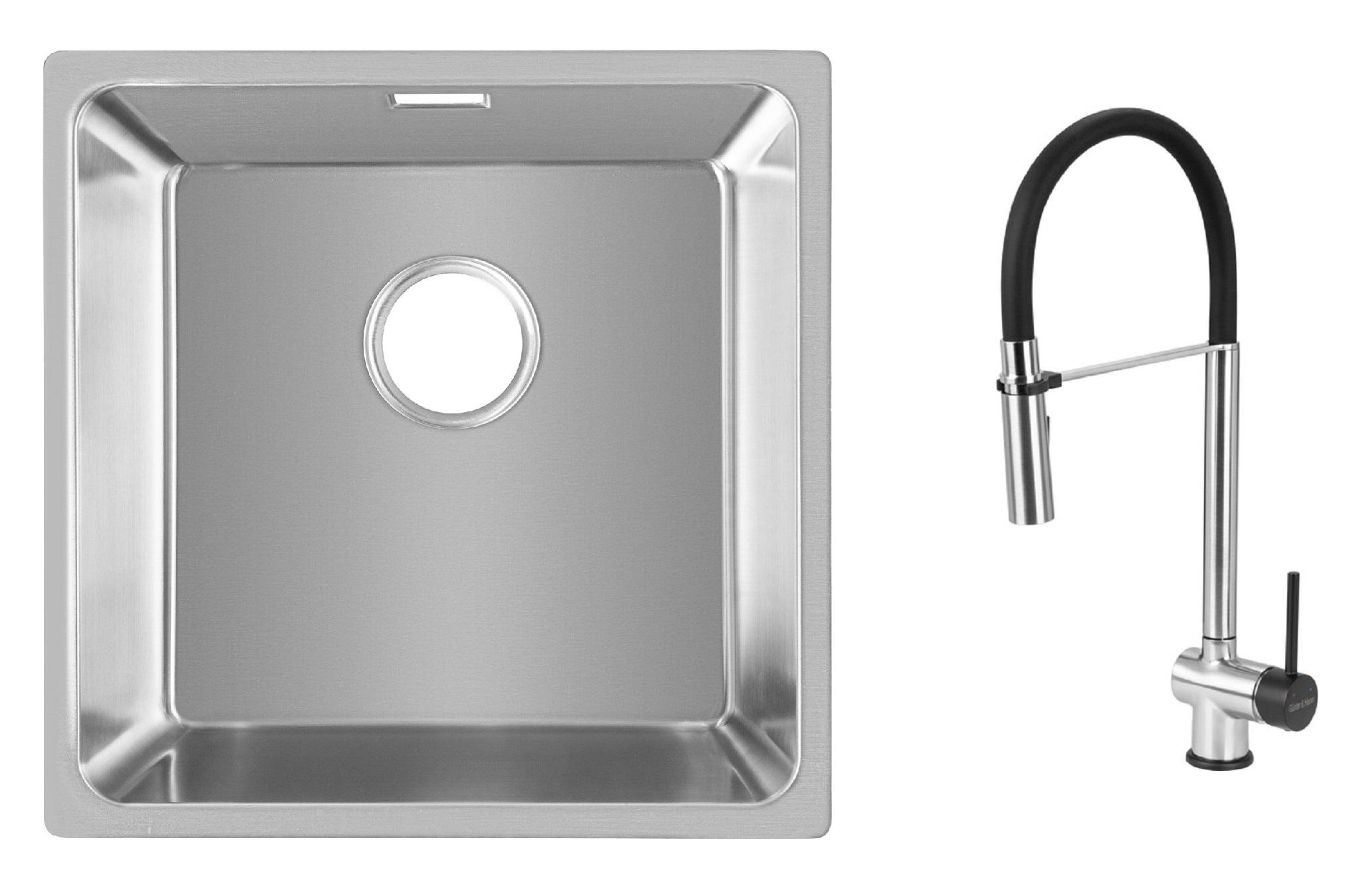 Комплект из кухонной мойки Gunter&Hauer Felda 4420 IX и кухонного смесителя Gunter&Hauer EDEL Brush Black