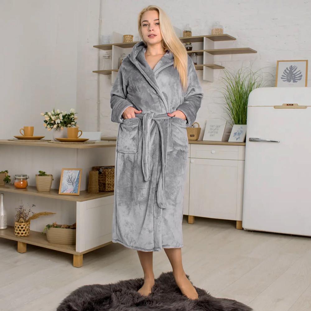 Халат женский длинный махровый с капюшоном 6XL