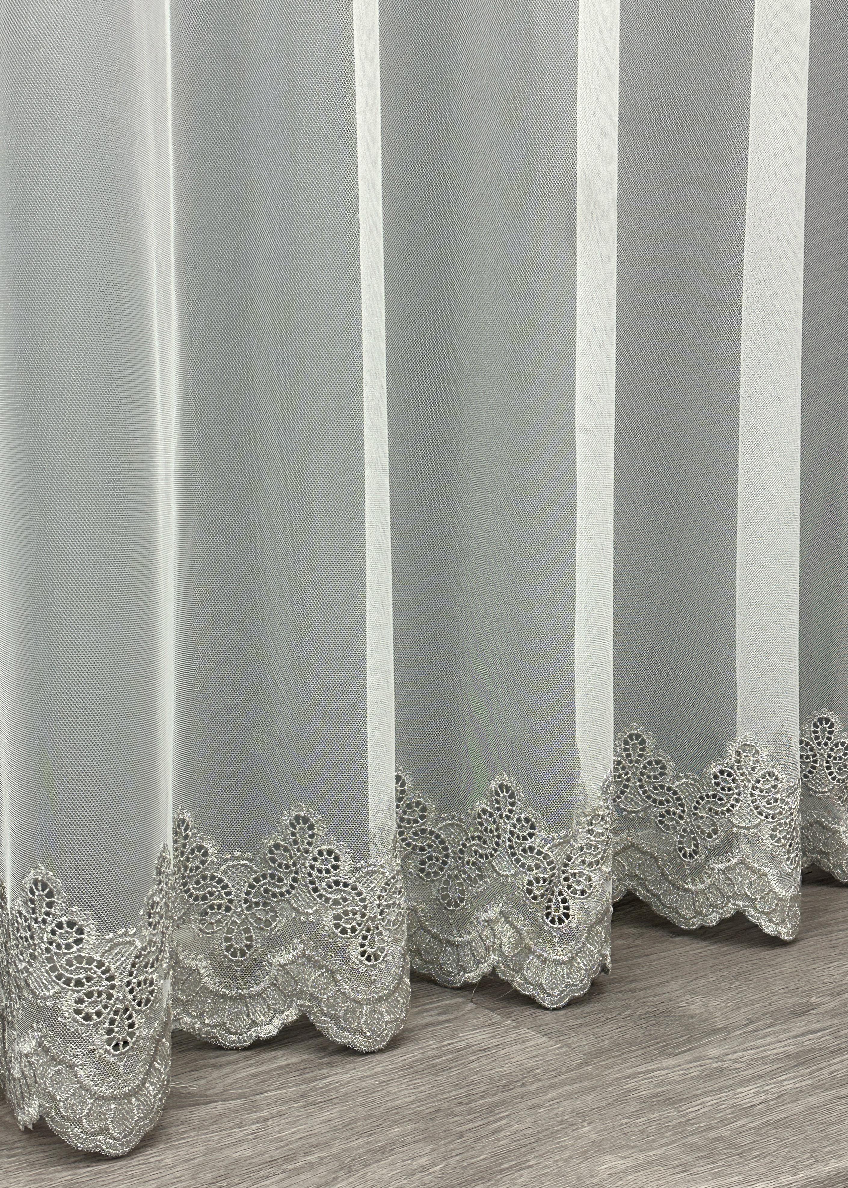 Тюль VR-Textil 1697т Грек-сетка с вышивкой и люрексом 300х270 см Молочный/Серый (42-0734) - фото 8