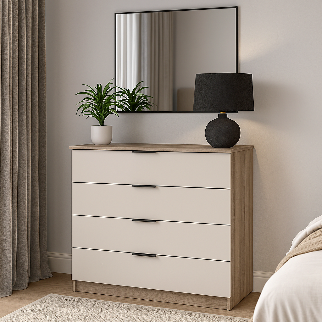 Комод К4 4Я SENAM 945х1000х450 мм корпус ДСП Дуб Вінтаж Оксид фасад ДСП Кашемір Комод К4 4Я SENAM 945х1000х450 мм корпус ДСП Дуб Вінтаж Оксид фасад ДСП Кашемір