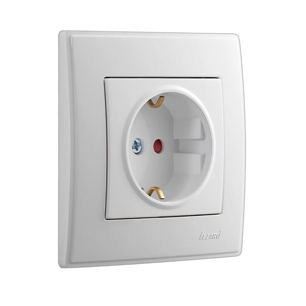 Розетка Lezard Lesya 1-я с заземлением со шторками Белый