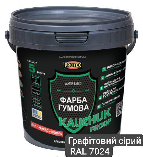 Фарба високоеластична KAUCHUK proof Water Based PROTEX RAL 7024 1,3 кг Графітовий