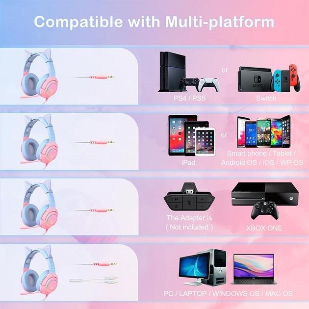 Наушники с гарнитурой Onikuma Gaming Audio K9 для Android/ПК/PS4/Xbox/Switch (pink&blue) - фото 6