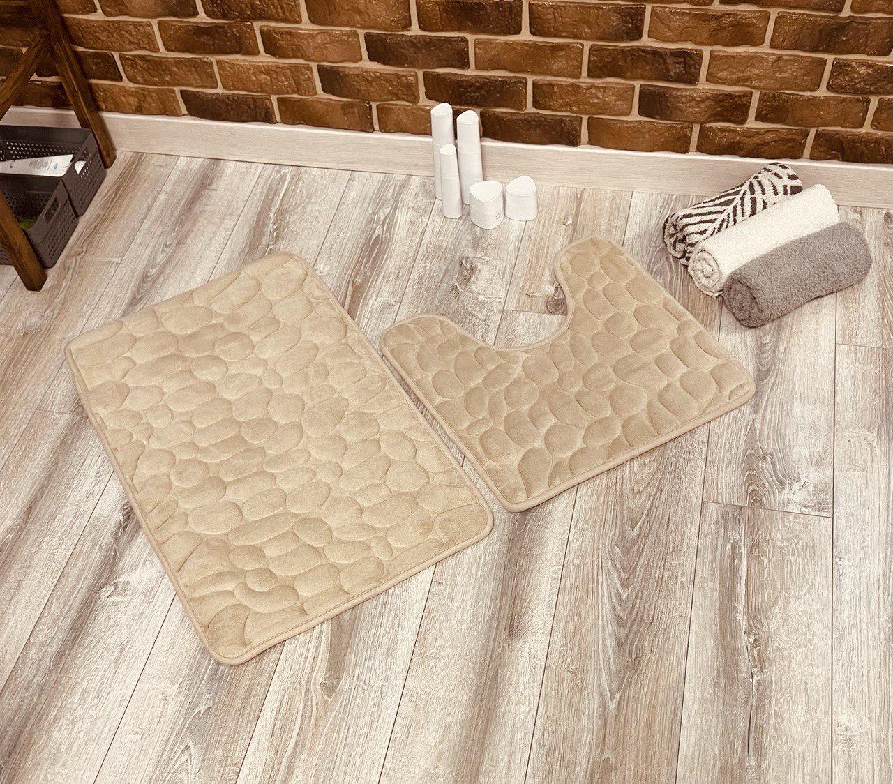 Набор ковриков в ванную и туалет Stone Premium Memory Foam 2в1 80х50/60х50 см Бежевый (NKS0005) - фото 4 Набор ковриков в ванную и туалет Stone Premium Memory Foam 2в1 80х50/60х50 см Бежевый (NKS0005) - фото 4