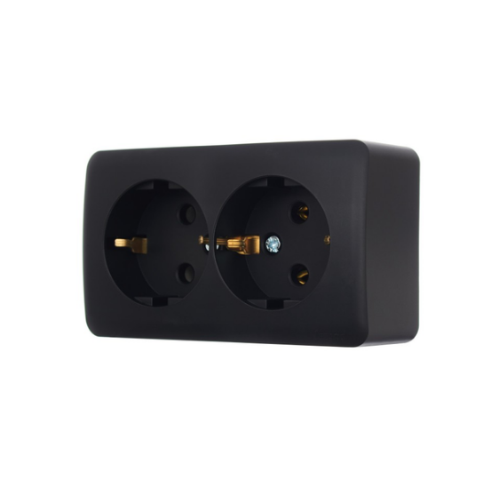 Розетка 2-на з заземленням накладна Lezard VIOLA Чорний/Антрацитовий (26025041)