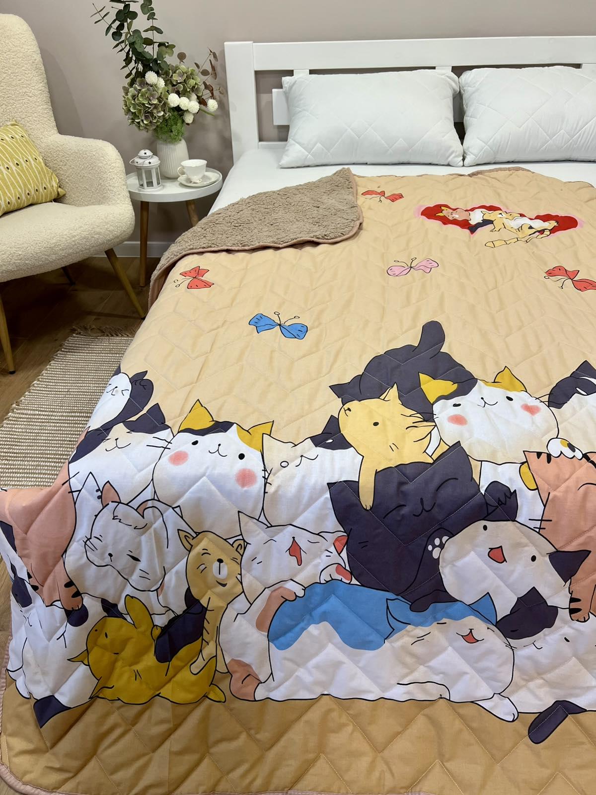 Одеяло-покрывало детское Стая котиков полуторное 150x210 см Бежевый (29879543) Одеяло-покрывало детское Стая котиков полуторное 150x210 см Бежевый (29879543)