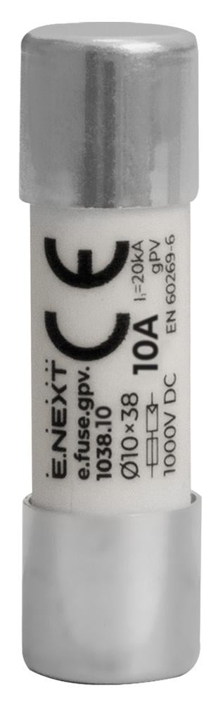 Предохранитель цилиндрический плавкий E.NEXT 10A gPV 10x38 мм 1000V DC 20kA для солнечных панелей PV систем (i0610115)