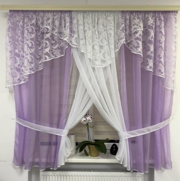 Комплект штор на кухню шифон/органза 400х170 см Сиреневый (377)