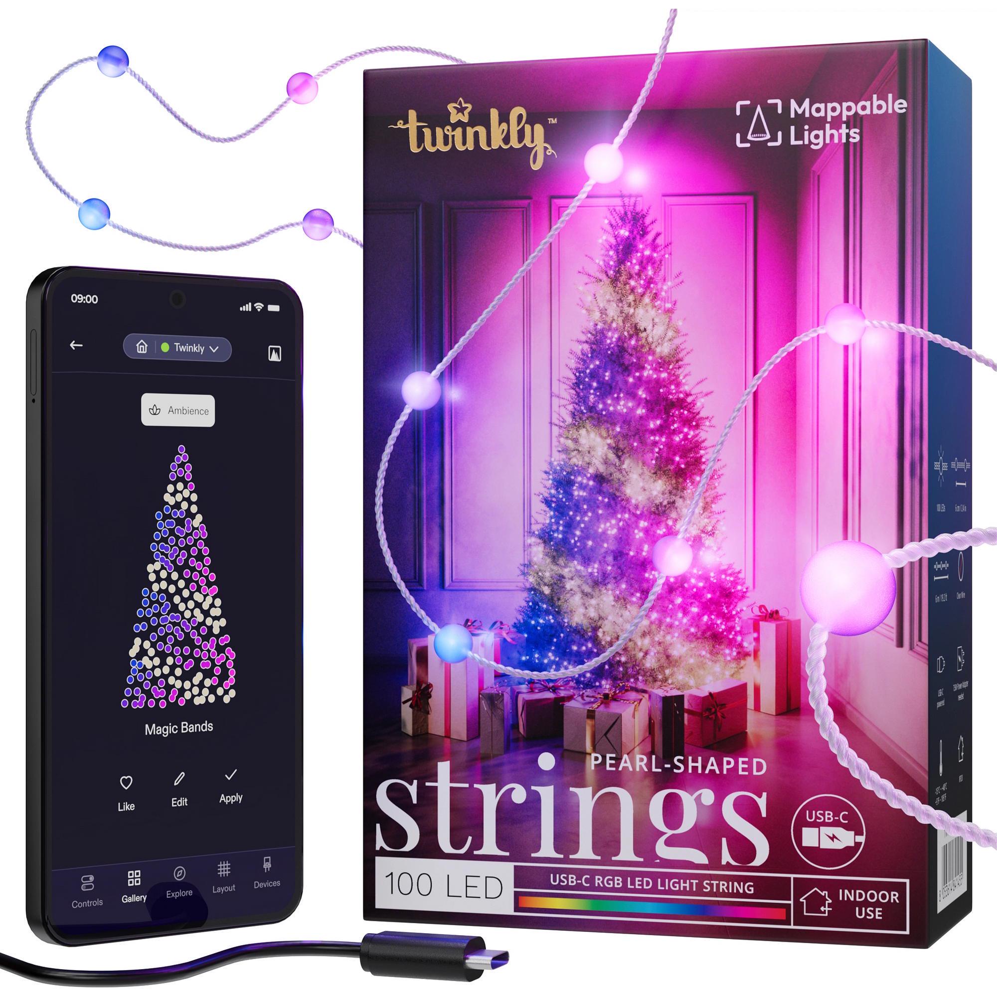 Гирлянда светодиодная Twinkly Candies Pearl 100 ламп RGB с прозрачным кабелем 6 м (TWKP100RGB-T)