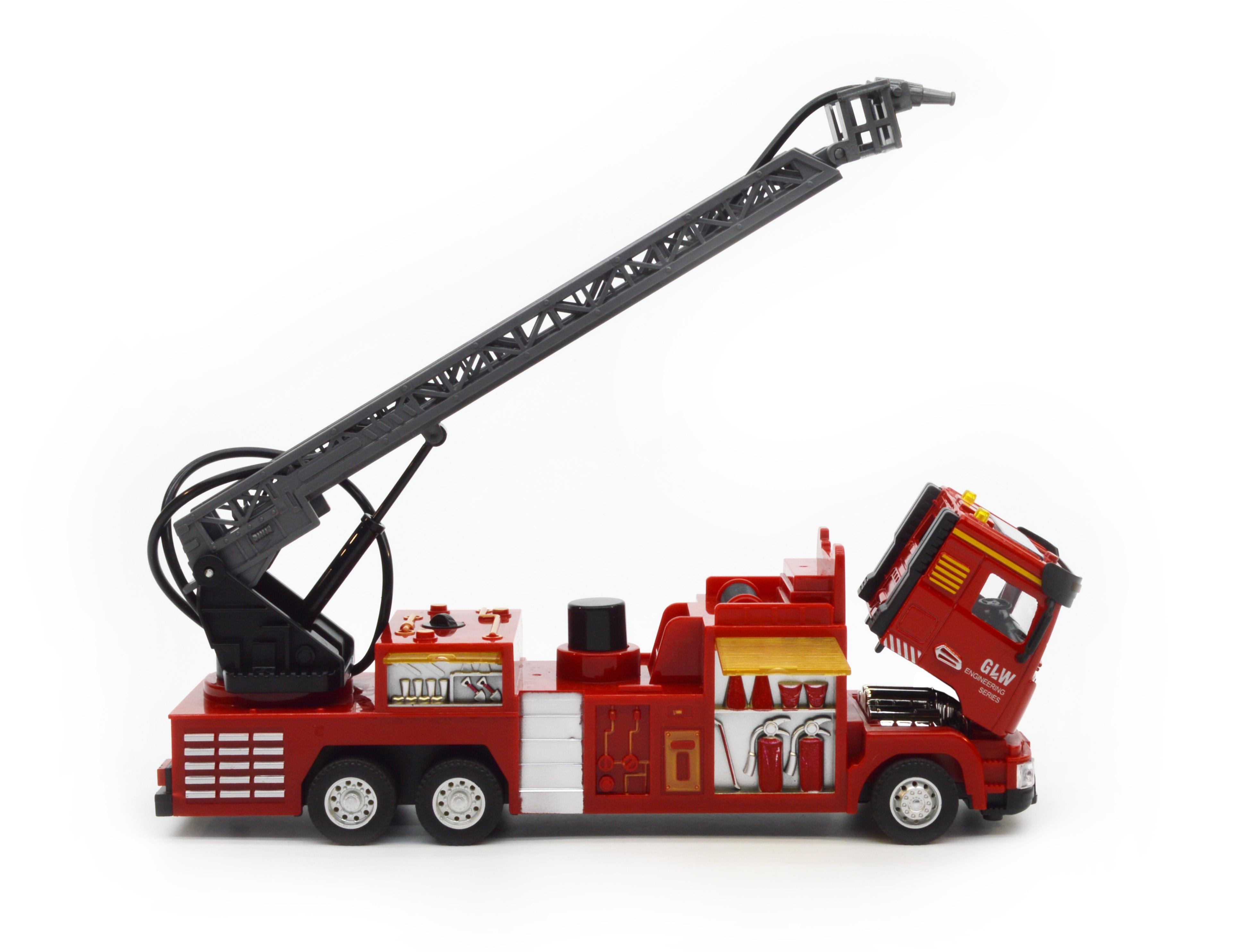 Модель пожежної машини з металевою кабіною інерція звуки світло розсувна драбина помпа (16041) - фото 5