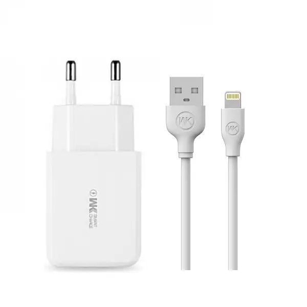 Зарядное устройство сетевое WK WP-U60i Suda 2,4 A 2USB с кабелем Lightning 220 V EU Белый (6941027604892)