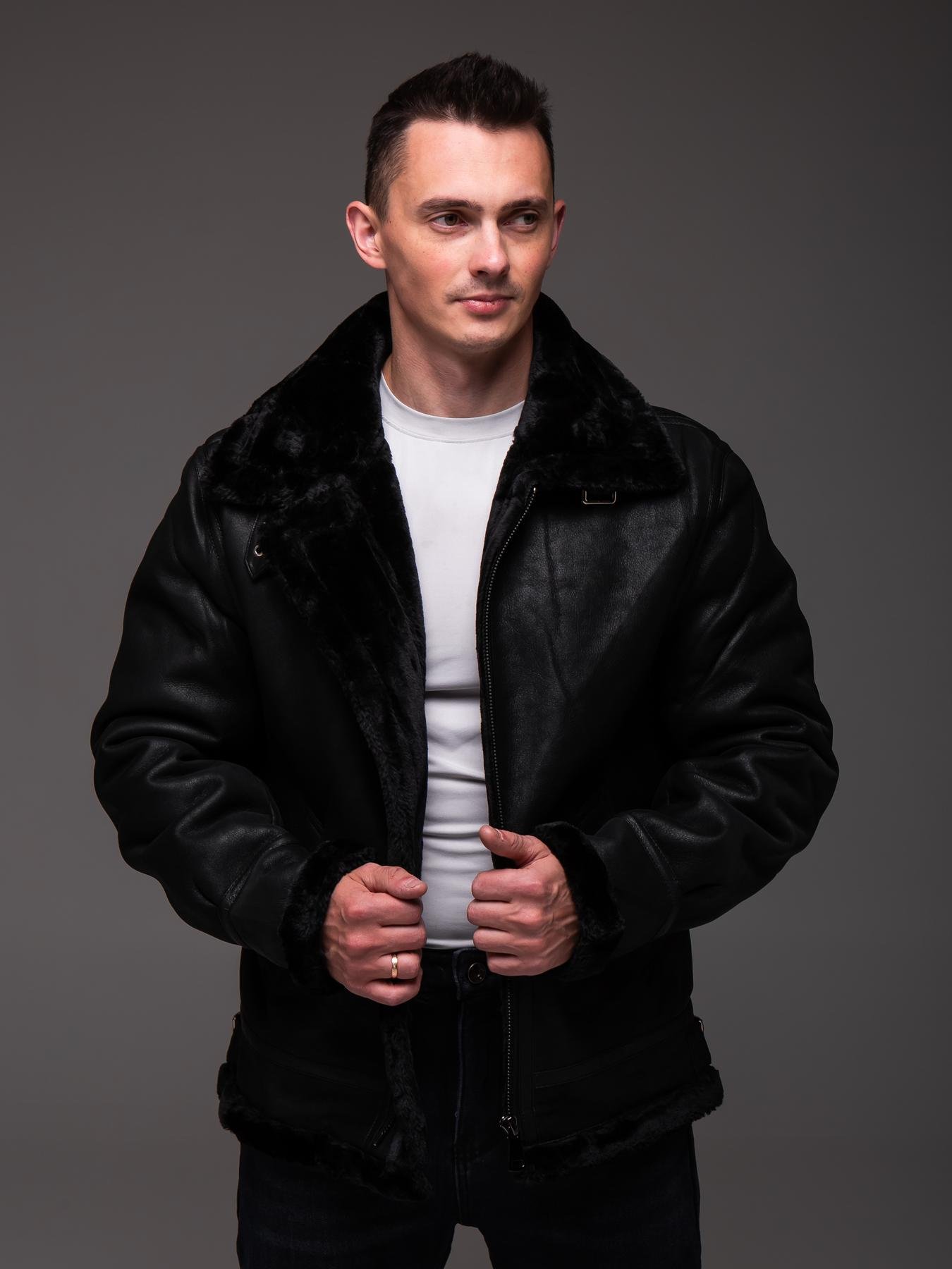 Куртка мужская зимняя на меху/эко кожа до -10°C M Черный (2426/1/2) - фото 3 Куртка мужская зимняя на меху/эко кожа до -10°C M Черный (2426/1/2) - фото 3