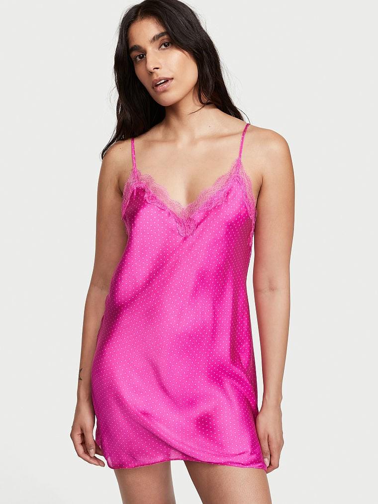Сорочка нічна Victoria's Secret з мереживом сатинова M Рожевий