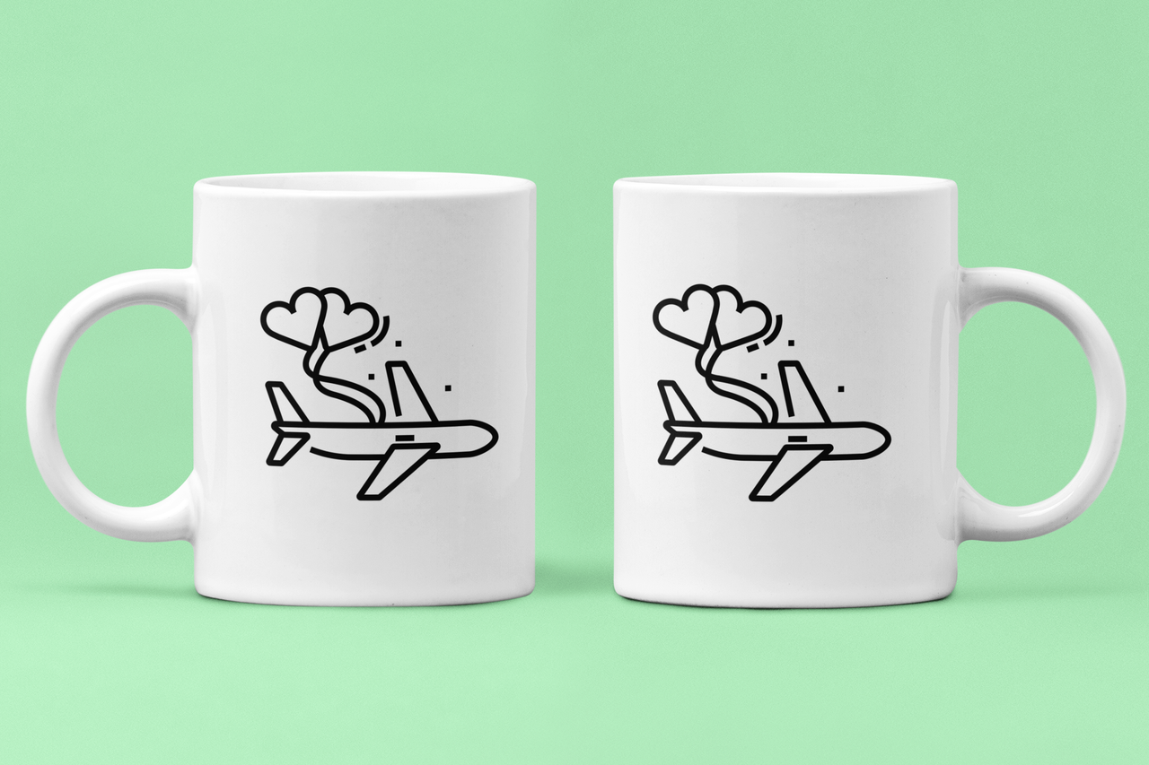 Чашки парные Любовный самолетик для влюбленных 330 мл Белый (ВЛ222Ч)